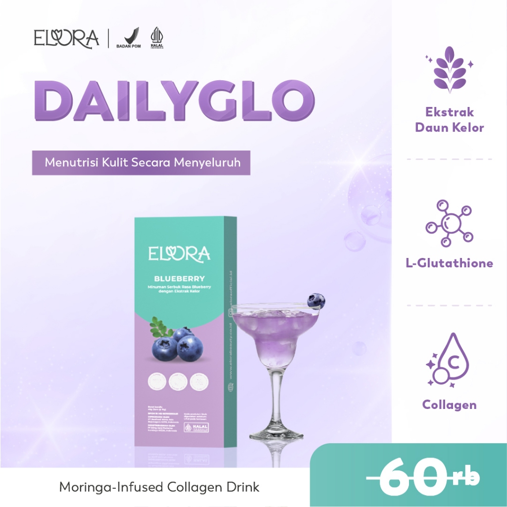 DAILYGLO Collagen Drink Blueberry - 1 Box (3 Sachet) | Kulit Plumpy & Glowing | Bantu Redakan Jerawa