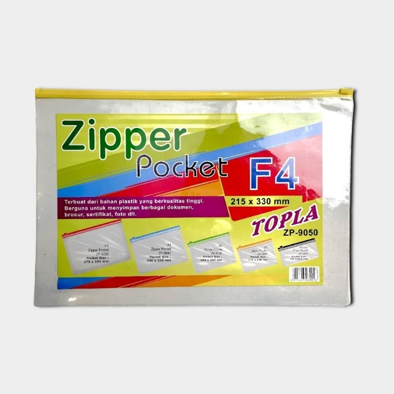 

topla zipper pocket 9050 folio transparan/ zipper pocket F4/ map zipper/merek topla/ transparan