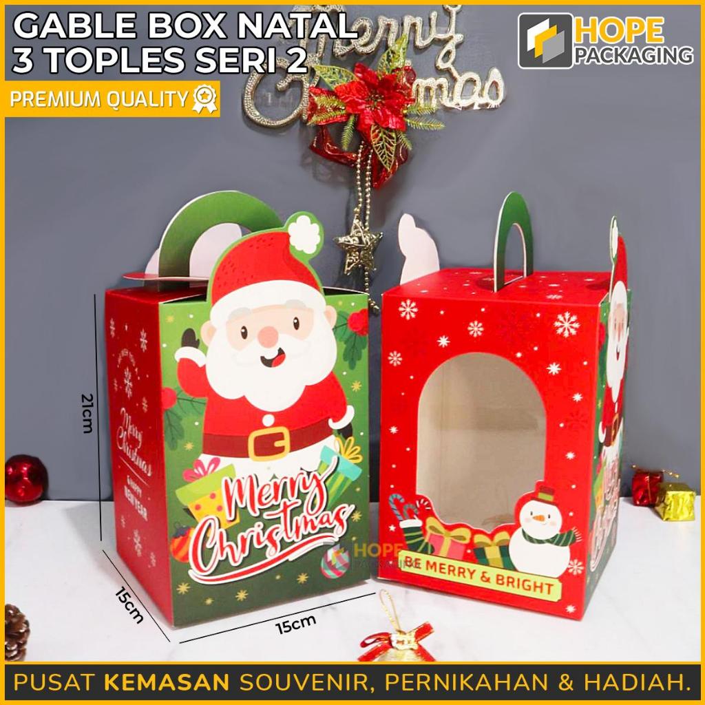 

Gable Box Natal 3 Toples (SERI 2) / Kotak Jendela / Kotak Natal / Box Souvenir Hampers / Gable Box Kue Kering / Dus Christmas / Paperbox Natal / Box Kue Toples Bulat