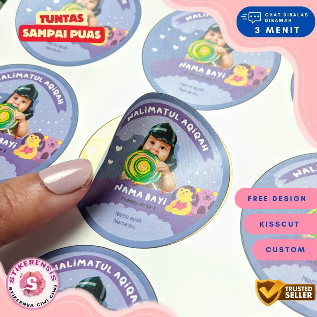 

2-4 Stiker Label Tasyakuran Aqiqah Bayi Stikerensis Sticker Nama Anak Ucapan Kelahiran Akikah