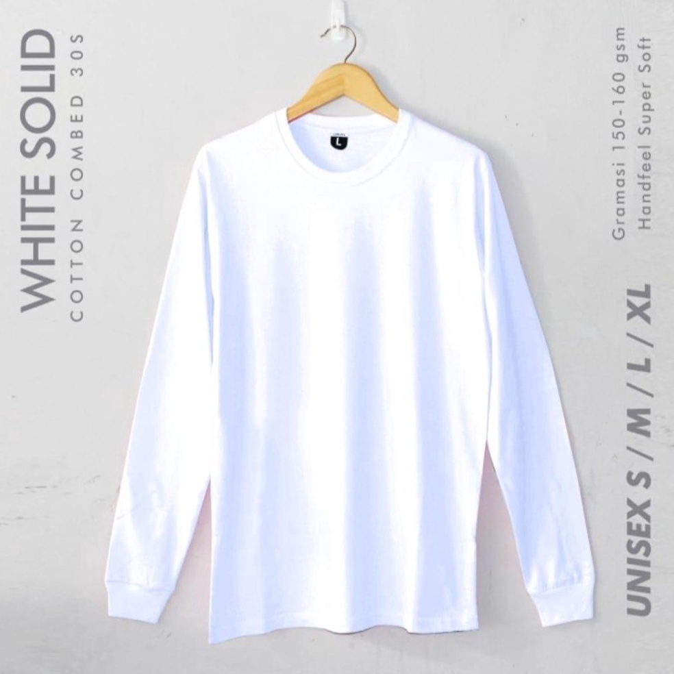 KODE C19N Kaos Polos Lengan Panjang Rib Karet Warna Putih Pria Wanita Cotton Combed 3s S M L XL