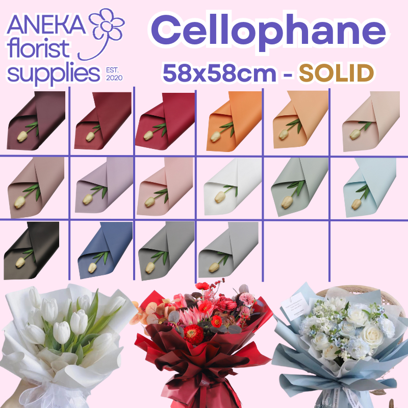 

[5 LEMBAR] SOLID Full Color Cellophane Flower Wrap Color ukuran 58 X 58cm SOLID Kertas Bunga Wrapping Paper Waterproof SOLID Kertas Bunga Buket Warna Polos/Kertas Buket Bunga Florist Cellophane Kertas