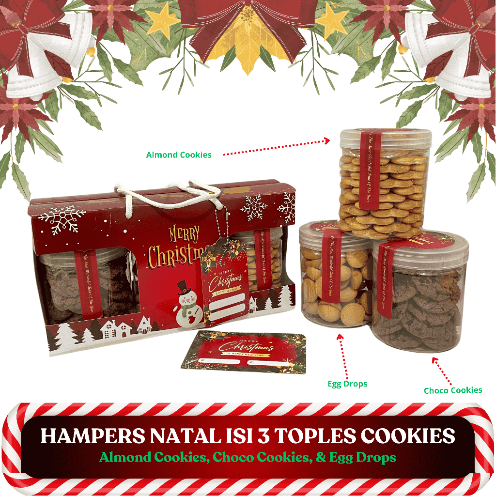 

READY STOCK Hampers NATALParcel THR PRREMIUM | KADO HAMPERS ISI 3 JAR BESAR SPESIAL COOKIES CHOCOLATE ALMOND COOKIES DAN EGG DROPS GIFT FREE KARTU UCAPAN GIFT THR HAPPY NEW YEAR TAHUN BARU MV.idOfficial