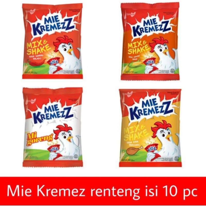 

MIE KREMEZZ MIX AND SHAKE 1 RENCENG ISI 10 PCS RASA AYAM PANGGANG, SAMBAL BALADO 16 GRAM