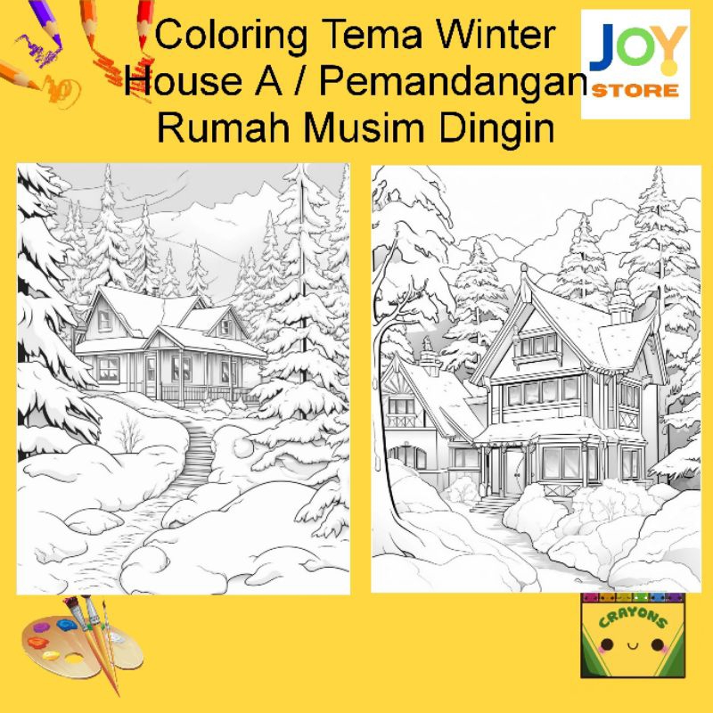 

Kertas Gambar Mewarnai ukuran A4 dan A5 150 gsm - Coloring Paper Tema Winter House A / Pemandangan Rumah Musim Dingin A Toko Joy Store