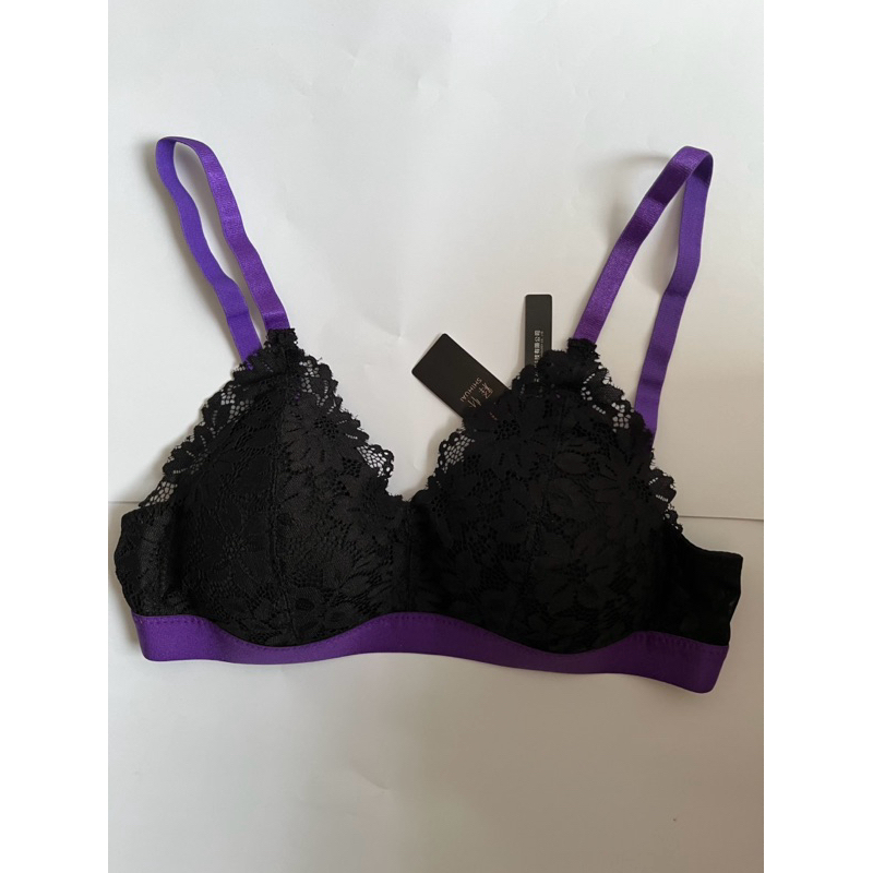 BRA BRUKAT TANPA KAWAT ~ HITAM UNGU ~ UKURAN 34A