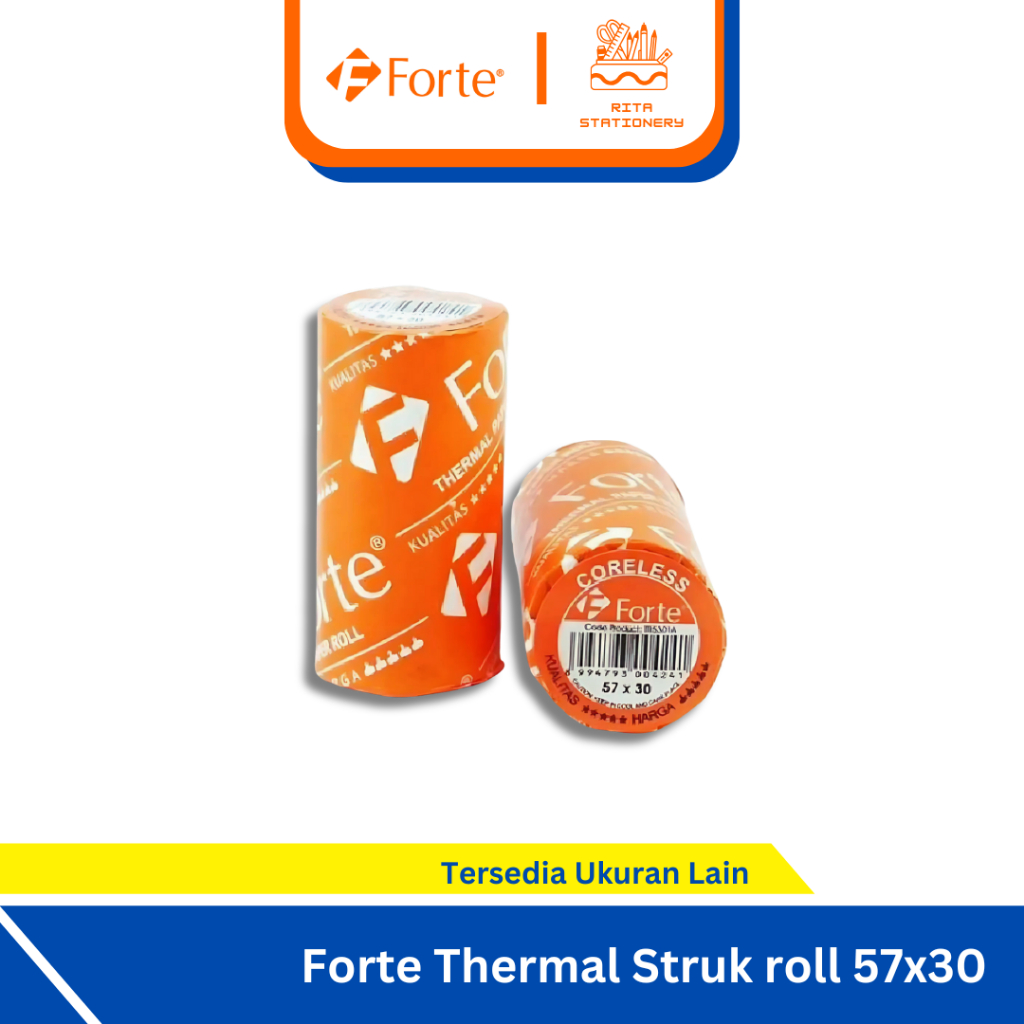 

Forte Kertas Thermal Struk printer register roll 57x30 120 coreless / Kertas Kasir / Kertas Printer EDC - Satuan