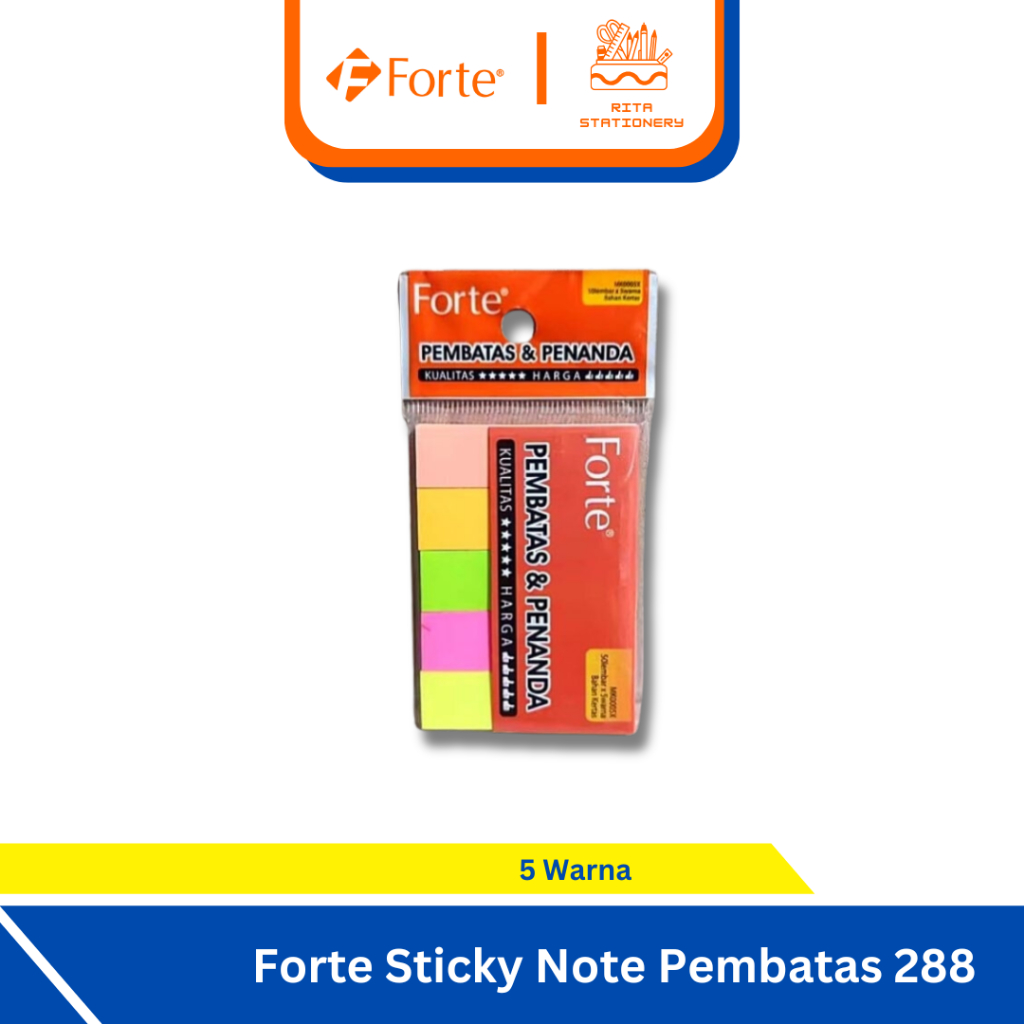 

Forte Sticky Note Pembatas & Penanda Kotak kertas 288 5 Warna - Satuan