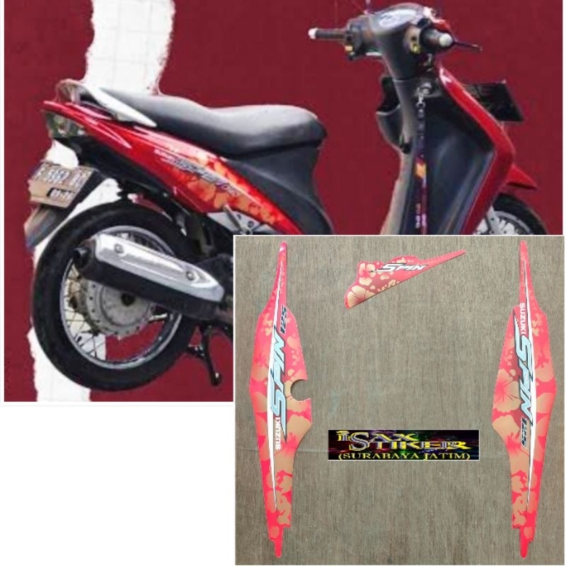 Striping Original Suzuki Spin 125 Bunga Merah tahun 2007 2008