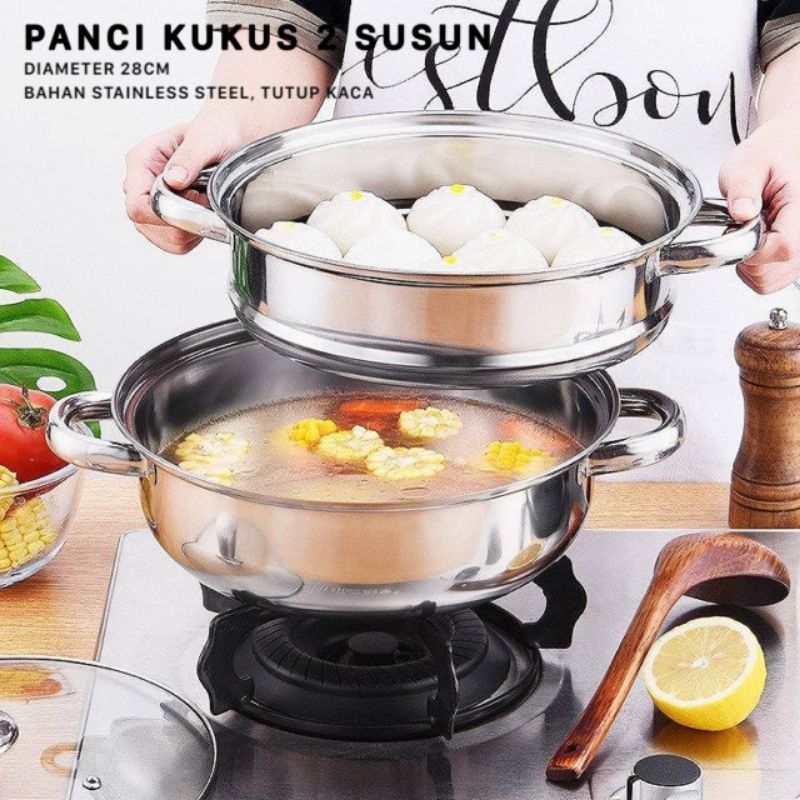 Panci kukus 2 tingkat panci kukus stainlees