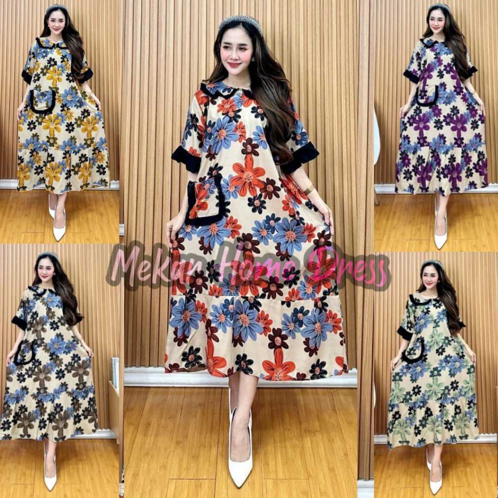 DRESS MENTARI  JUMBO LD 120 KANCING  DEPAN  DASTER JUMBO DASTER RAMPEL  DRES KERAH DEPAN BUSUI BUMIL