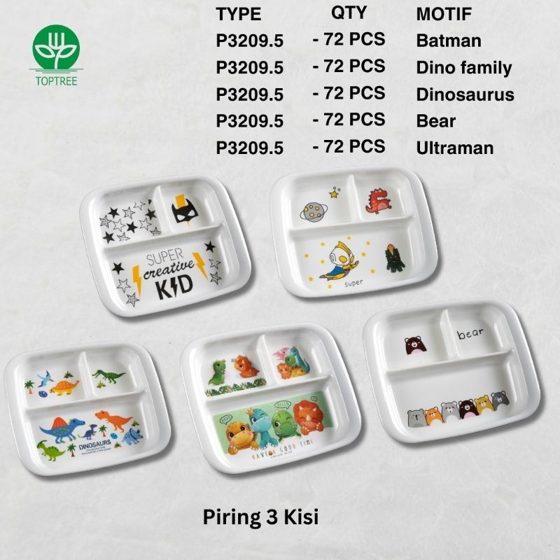 CNC Piring karakter 3 sisi / Piring melamin anak 3 sekat / Piring Melamin anak karakter