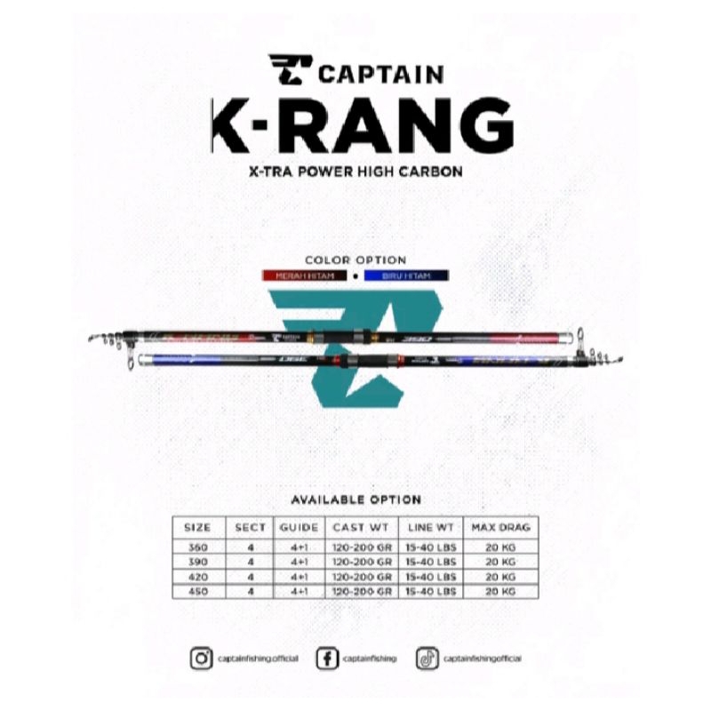 Joran Antena Premium Captain K-RANG 24T Carbon Cloth 360/390/420/450 -5 Ring guide