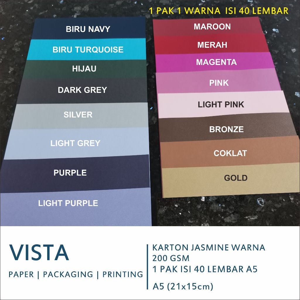 Kertas karton Jasmine Warna Non Pastel ukuran A5