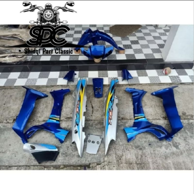 Paket Body Full Set Yamaha Vega R Lama Old Stiker Striping Fiz R Warna Biru Kombinasi Silver Glossy 