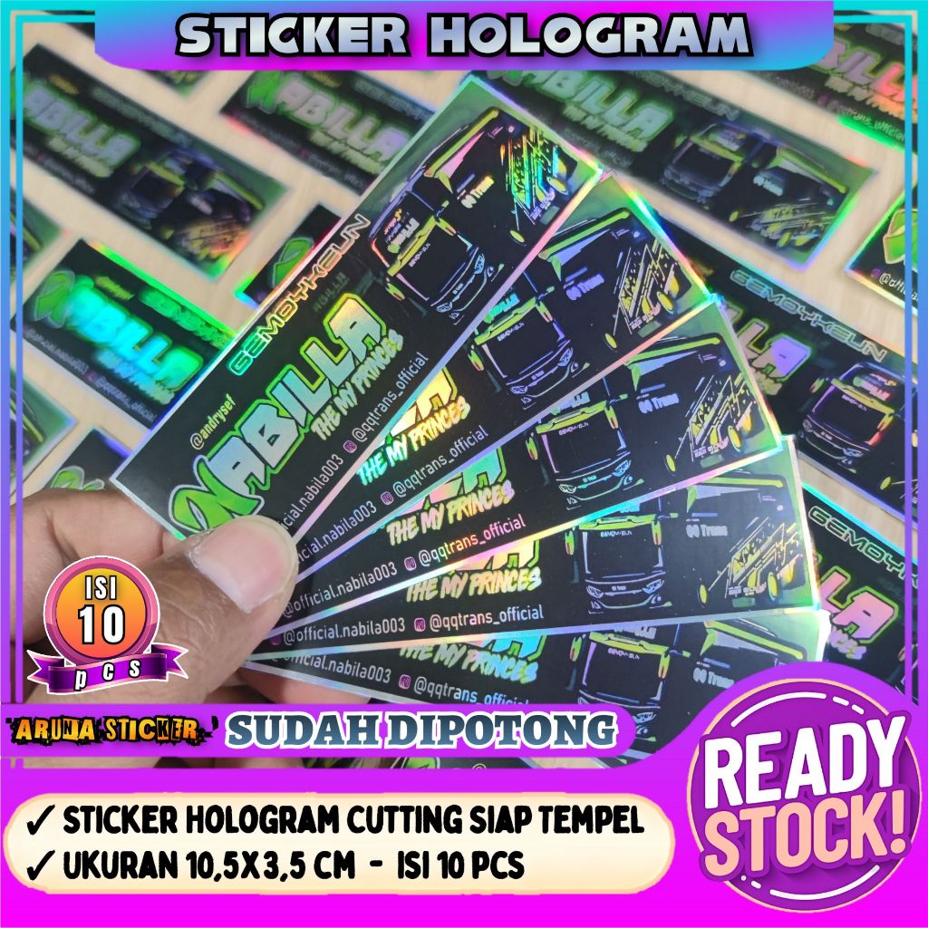 

10 pc Sticker Bus Nabilla Hologram Panjang SUDAH DIPOTONG Tinggal Tempel Stiker Nabila Piano Laptop