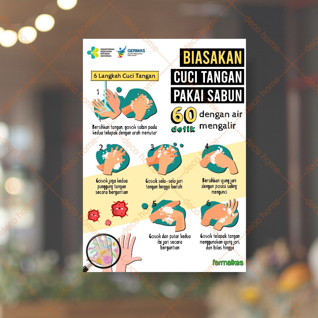 

Sticker Waterproof 6 Langkah Cuci Tangan Kemenkes