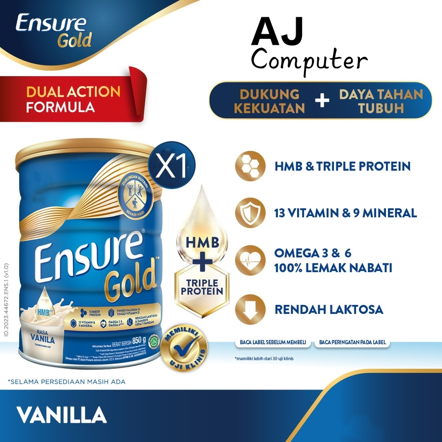 

Ensure Gold HMB Vanila 800 g - Nutrisi Dewasa Rendah Laktosa - Perpcs