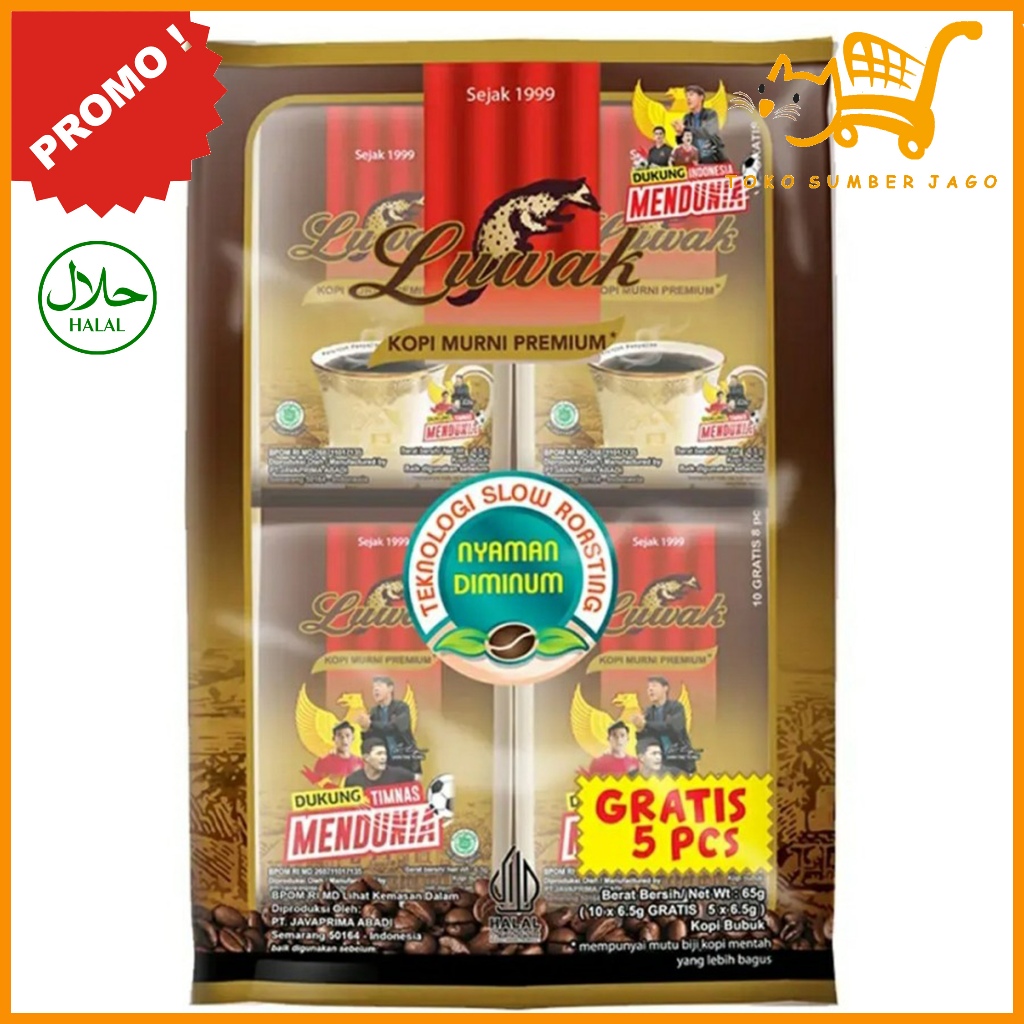 

LUWAK Kopi Bubuk Murni Premium Tanpa Gula Sachet 10 + 5 Sachet x 6.5g