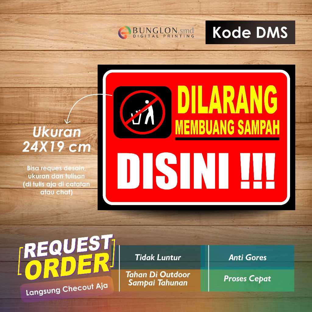 

STIKER DILANG MEMBUANG SAMPAH DISINI + LAMINATING KODE DMS MERAH