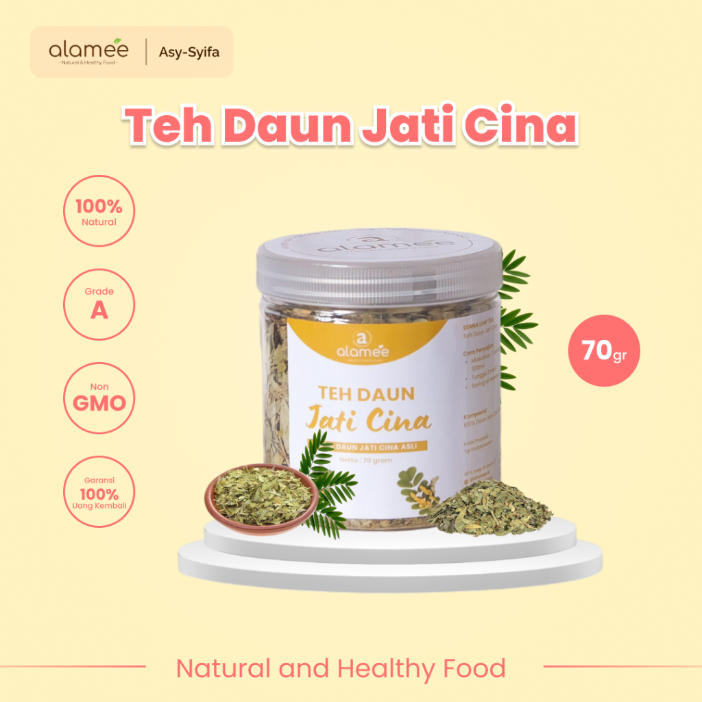 

ALAMEE Teh Daun Jati Cina Senna Leaf Tea Teh Herbal Alami Organik Organic Siap Seduh Minum 70gr