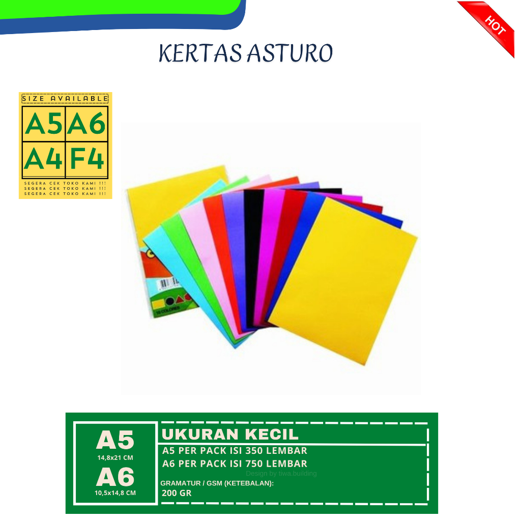 

KERTAS ASTURO A5 PERPACK ISI 350 LEMBAR TERSEDIA BERBAGAI VARIAN WARNA
