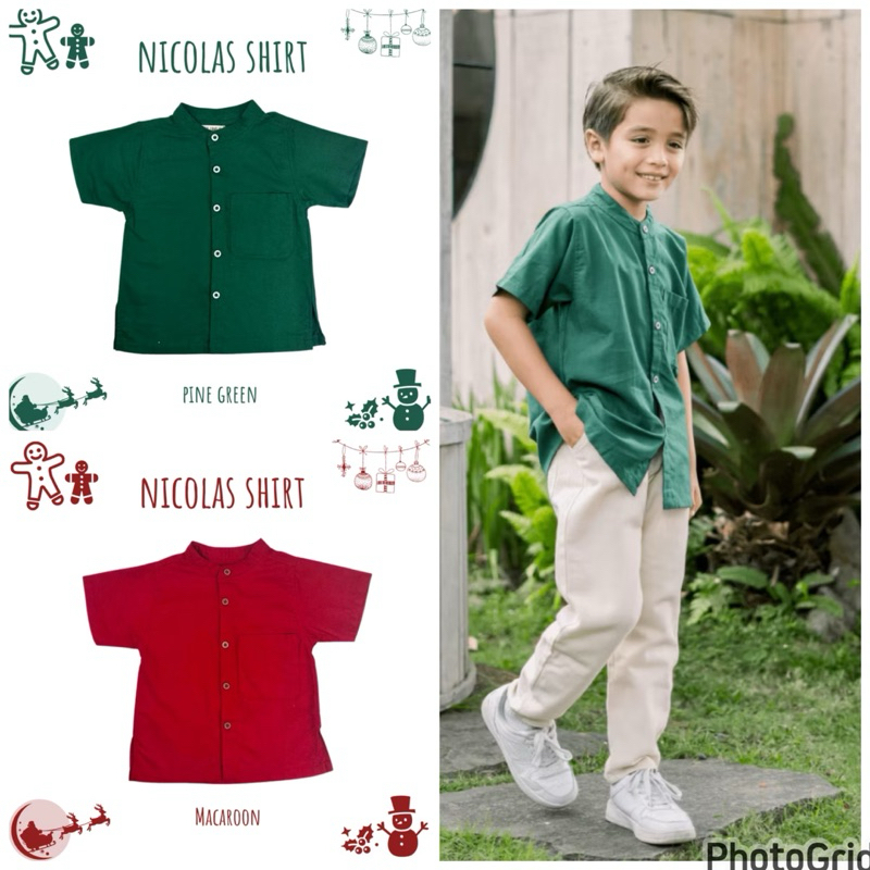Nico Shirt | Kemeja Merah Anak | Kemeja Hijau Anak | Baju Natal Anak Laki-laki