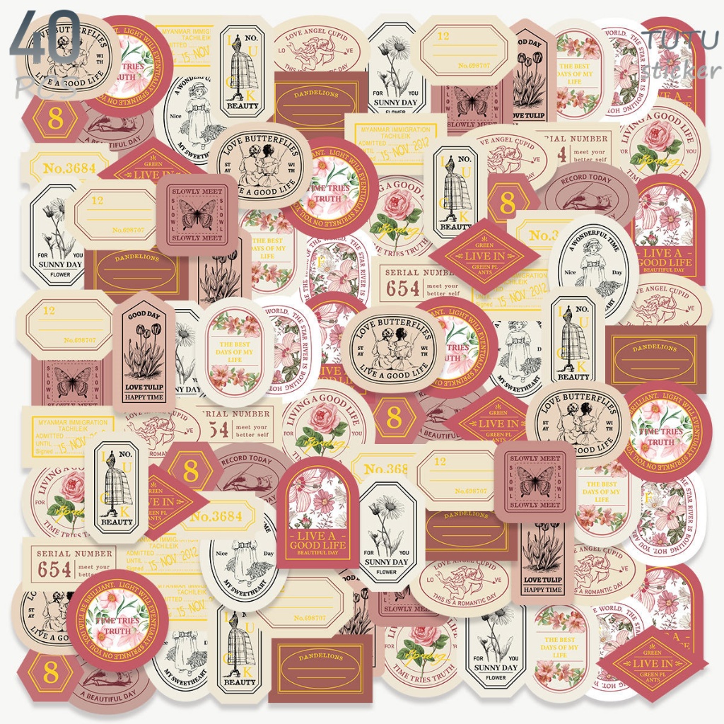 

40 Pcs Gaya Retro, Tema Nada Hangat Dan Hangat, Stiker Dengan Pola Kaya Seperti Mawar Dan Pakaian
