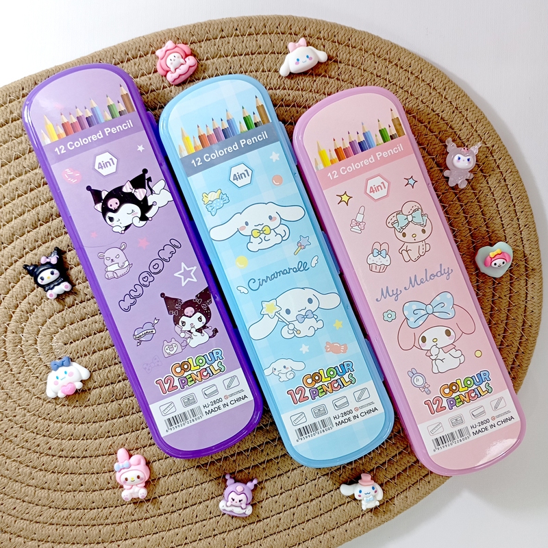 

TAO 12 Pensil Warna 4in1 dengan Penggaris dan Serutan motif Cinnamoroll Kuromi My Melody
