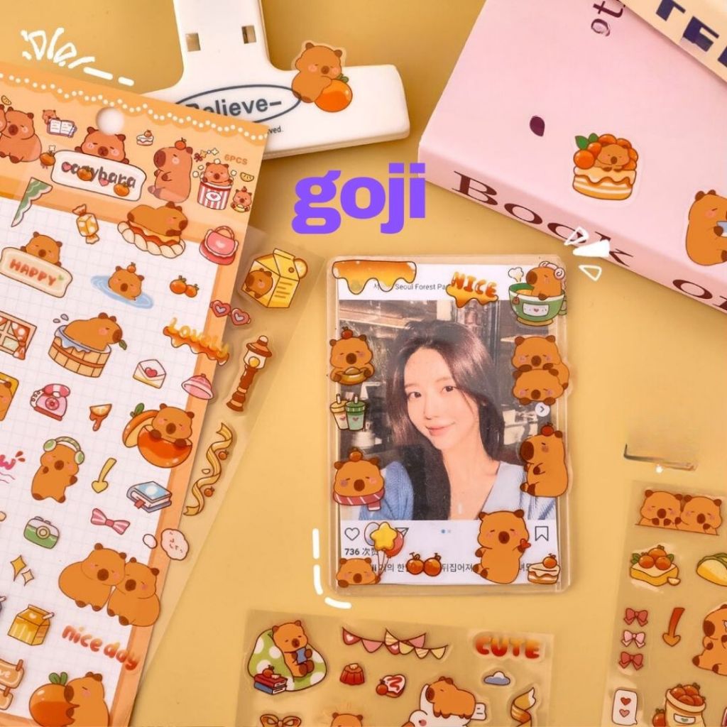 

GOJI Sticker Set Capybara Isi 6 Lembar Stiker Tempel Lucu Motif Kapibara Scrapbook Tempelan Cute