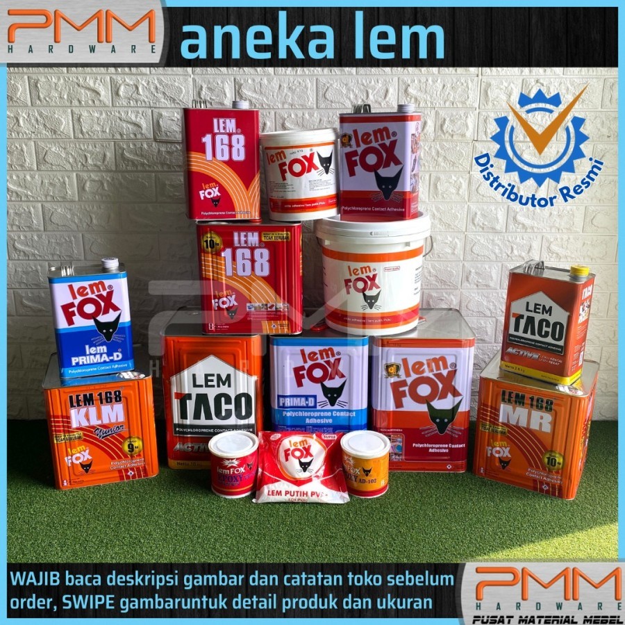 aneka lem kuning / putih taco fox 168 MR KLM blek galon serbaguna hpl sepatu sandal kulit sol