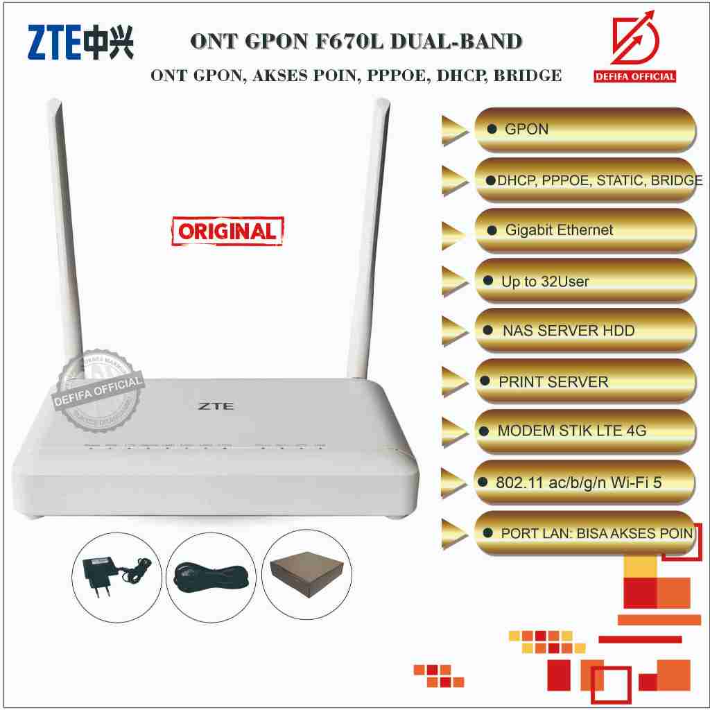 Modem ZTE ZXHN F670L Fiber Optik Wireless WIFI ONT ONU Dual Band Gigabit GPON