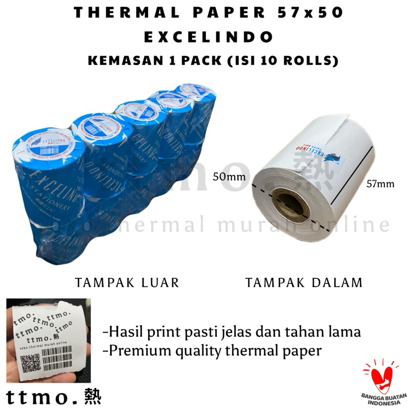 

(1 ROLL) Kertas Kasir Thermal Paper 57x50 HASIL PRINT PASTI JELAS Excelindo