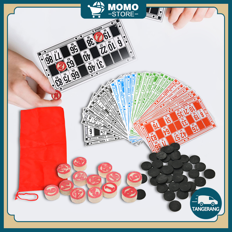 Permainan Bingo Game Set Berkualitas Tinggi Kartu Bingo 48 Bingo Card, 90 Catur Kayu Dan 40 Koin