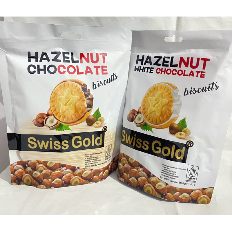 

Swiss Gold Hazelnut Biscuit Biskuit Hazelnut Milk White Chocolate 100g