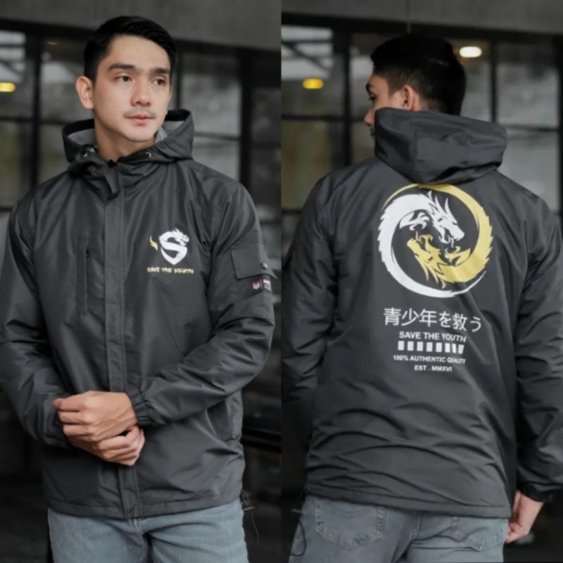 (BISA COD) JAKET PARASUT PRIA JAKET OUTDOOR WATERPROOF GAMBAR NAGA