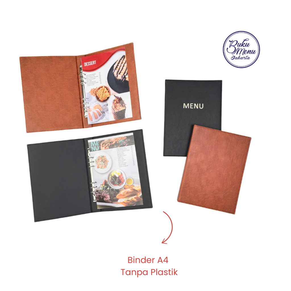 

Buku Menu Jakarta - Buku Menu Kulit Premium Ring Binder 6 Lubang (TANPA PLASTIK) A4 Hitam dan Coklat (polos dan logo) - Cafe, Coffee Shop, Restoran, Hotel