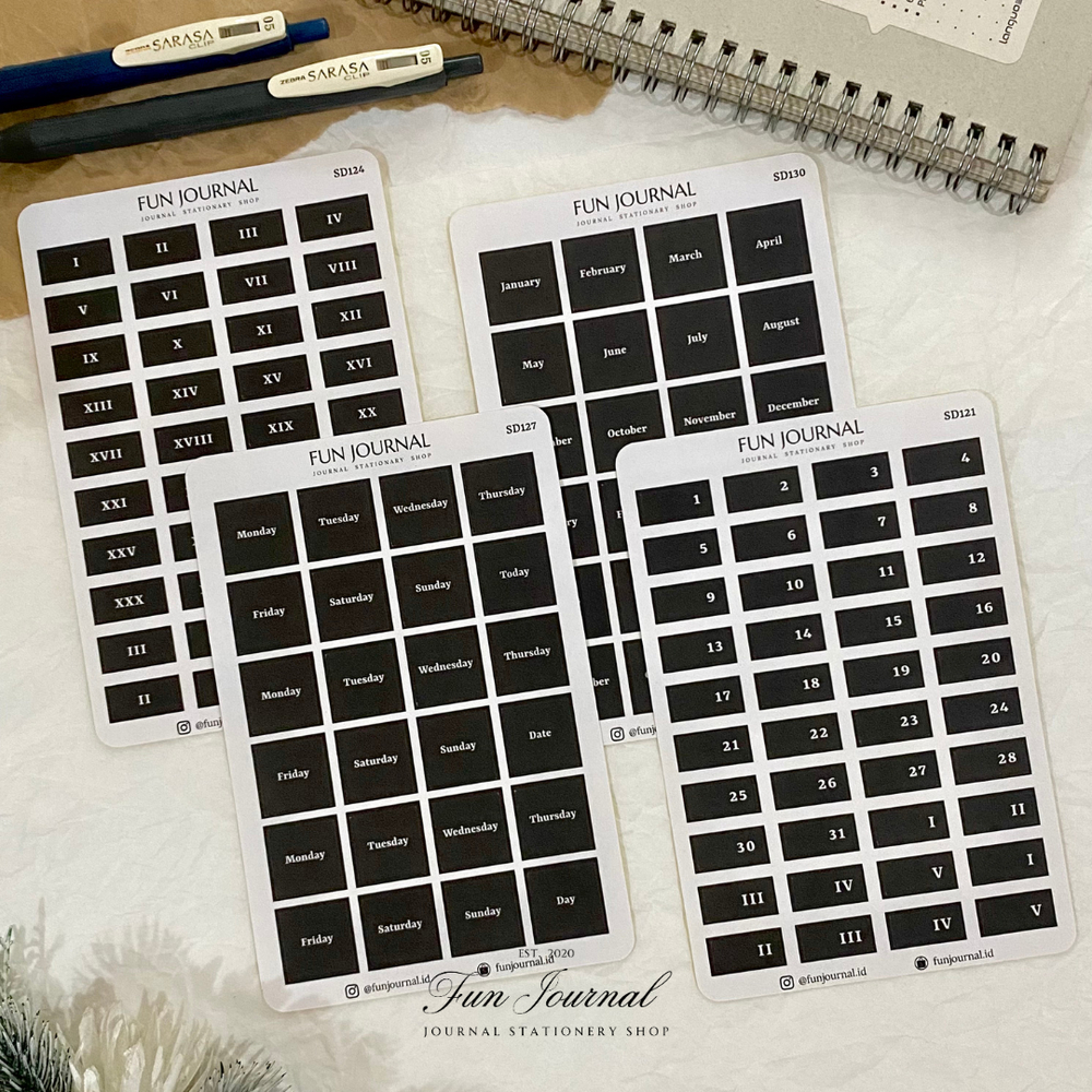 

SIMPLE DATE, DAY, AND MONTH TANGGAL, HARI, DAN BULAN STICKER STIKER SHEET UNTUK JOURNAL JURNAL PLANNER PLANNING SCRAPBOOK DIY BUJO