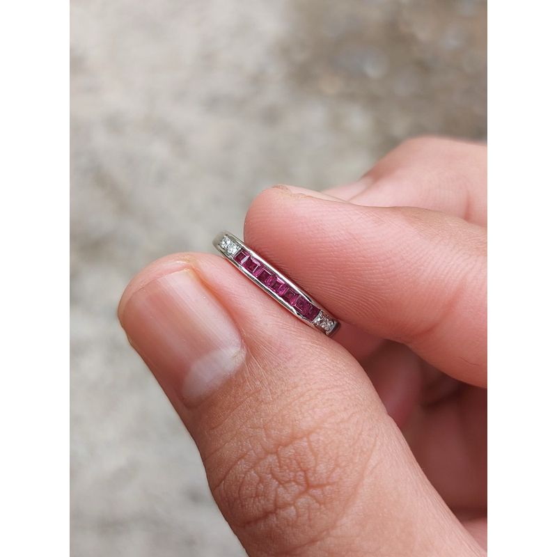 cincin emas putih60% natural merah ruby