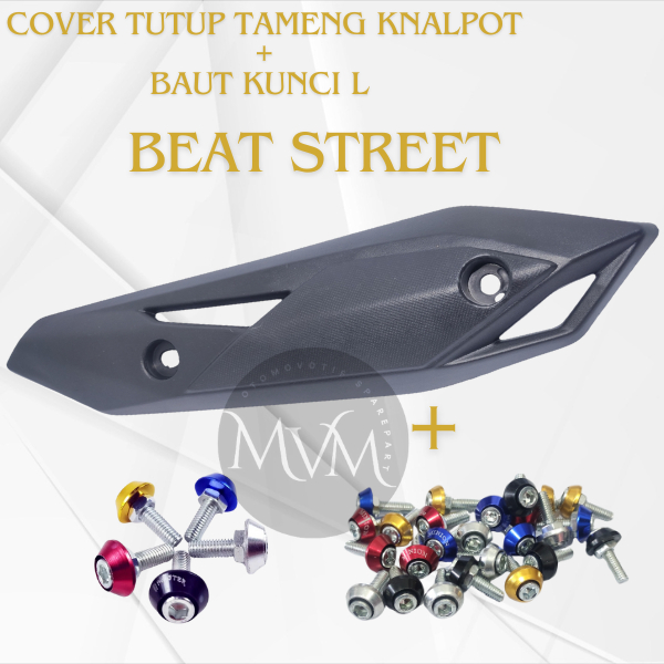 Cover Tutup Tameng Knalpot Model Honda Beat Street Tahun 2016-2019 Plus Baut Kunci L Motor (PAKETAN)