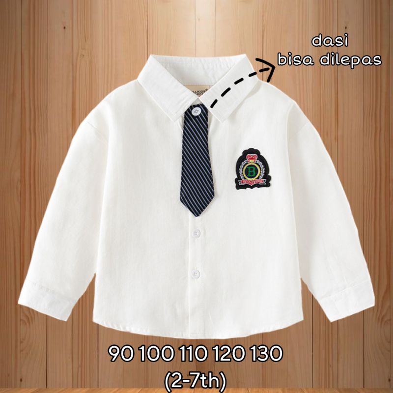 KEMEJA ANAK LAKI IMPORT MURAH KOREAN STYLE PUTIH 2IN1 FREE DASI