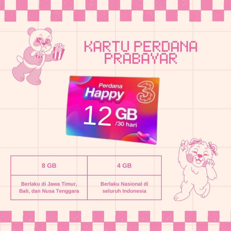 Kartu Perdana 12GB Three/Tri/3