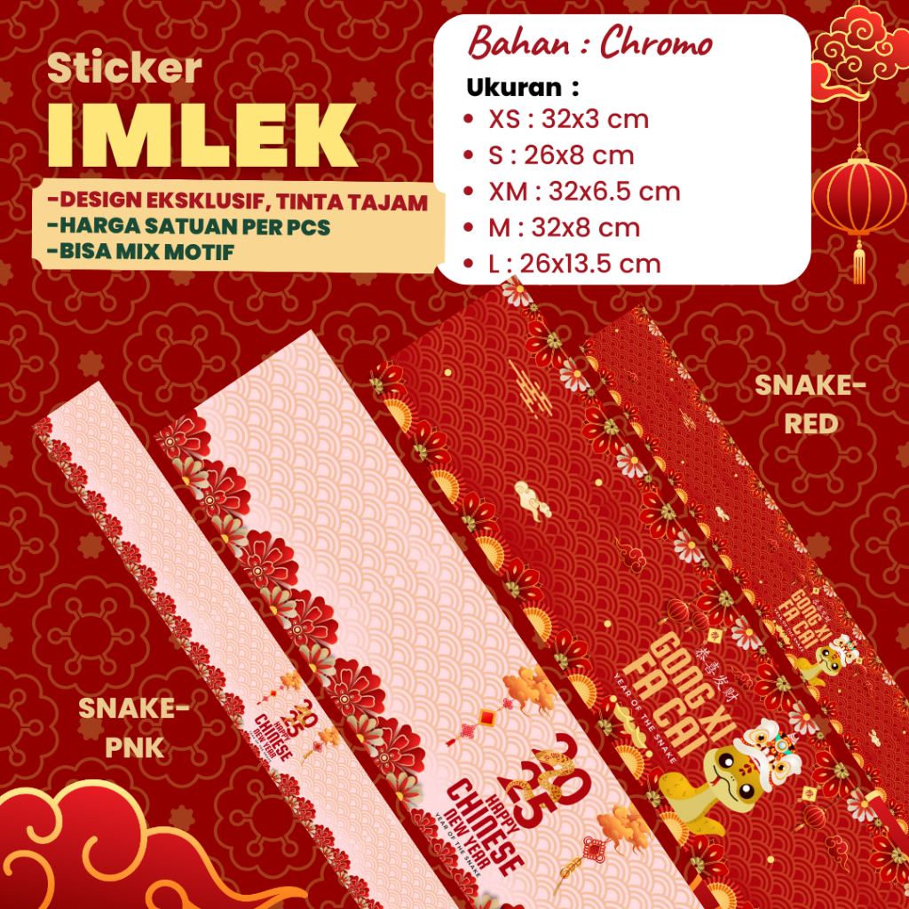 

Sticker Label Imlek Ular 2025 Stiker Label Panjang Toples Hampers CNY Snake Chinese New Year Hapunni