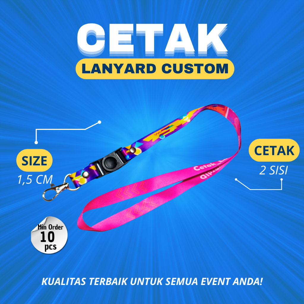 

Tali Lanyard Custom Ukuran 1,5cm 2 sisi Bisa Desain Sendiri, Cocok untuk ID Card, Nama dan Aksesoris