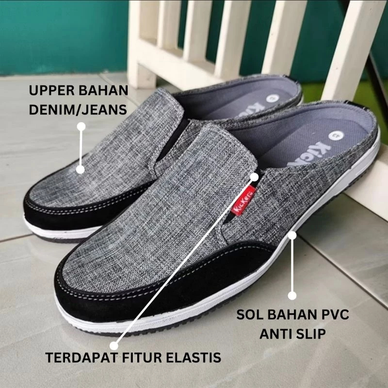 Sepatu Slop Pria Sandal Bustong Slip On Santai Premium Bahan Kain Levis Cocok Untuk Jalan Jalan