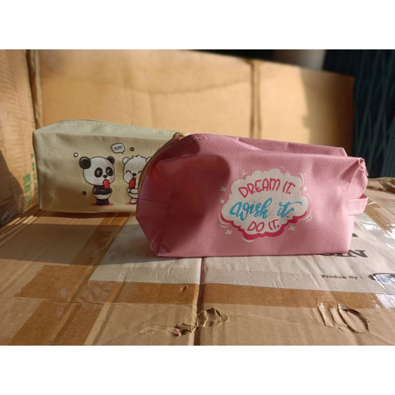 

kotak pensil zipper kain / pouch kosmetik / pocuh serbaguna) penyimpanan kosmetik serbaguna tempat pensil resleting