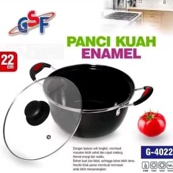 PANCI KUAH ENAMEL GSF 22CM ANTI LENGKET TUTUP KACA - panci susu gsf 4022
