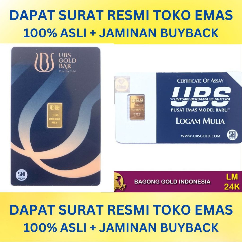Logam Mulia Emas Batangan LM UBS 1 gram Press & Press goyang