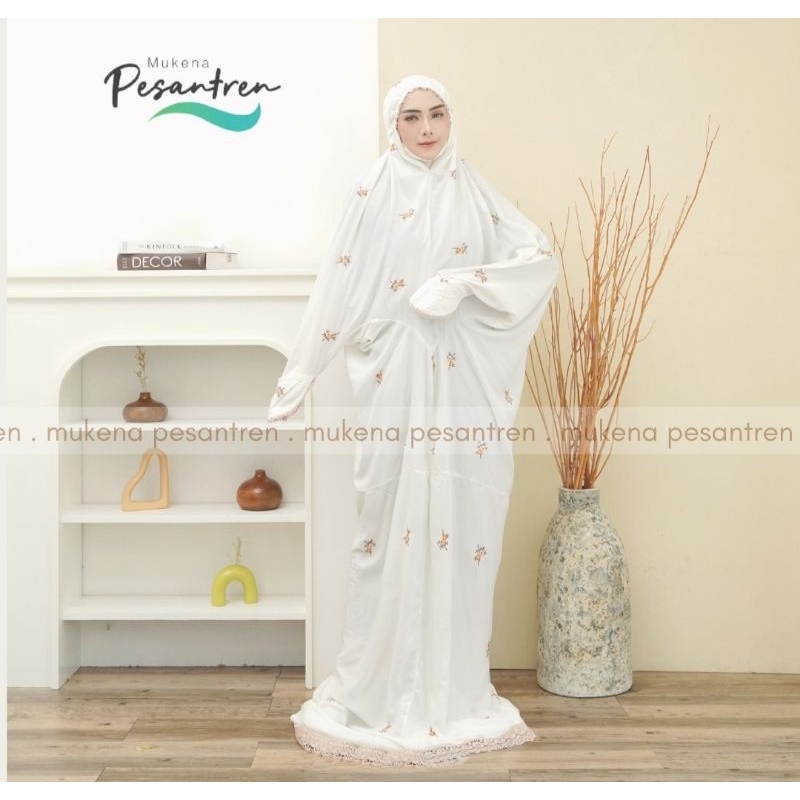 Mukena terusan rayon premium Mukena lajuran dewasa Mukena rayon bordir Mukena terusan putih rayon