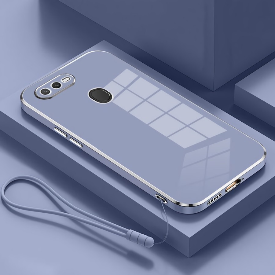 Case Oppo F9 A5s A7 A12 Soft Case Plating Free Tali Lanyard Gantungan Hp